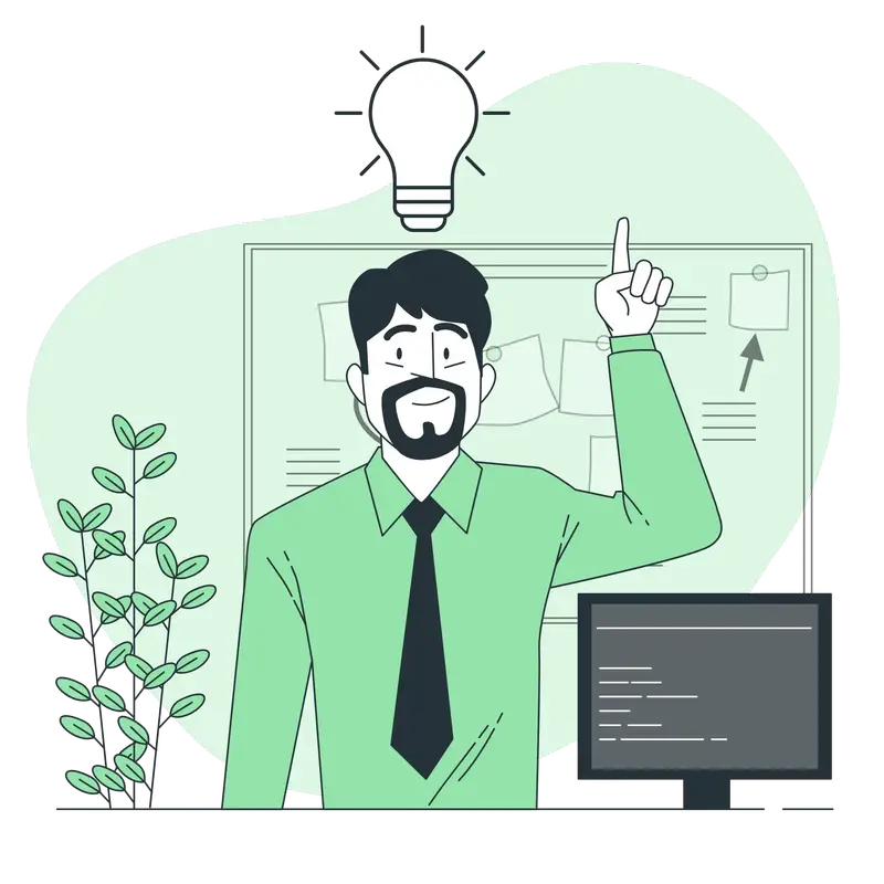 Person with bulb on his head indicating he has idea illustration