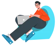 A person sitting on bed with laptop illustration